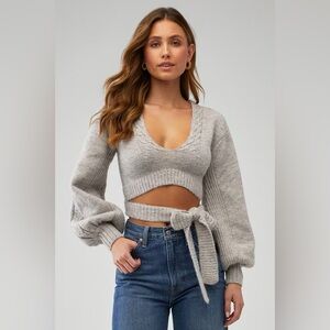 For love & lemons Amelia crop sweater grey size XS